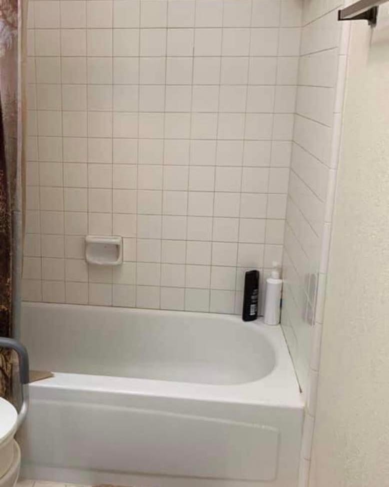 Tub-to-Shower Conversion — Travertine & Bench
