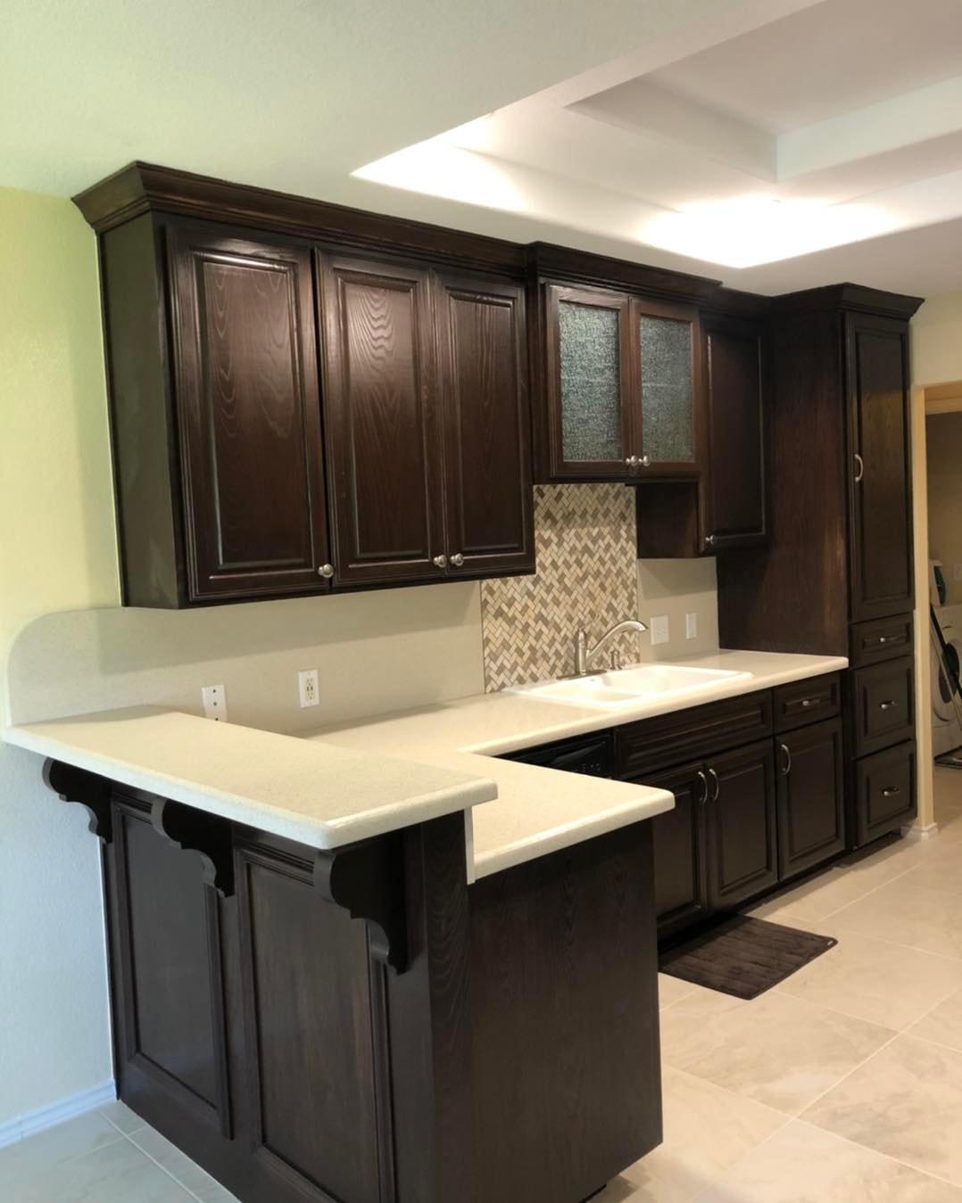 Kitchen Remodel — Espresso Cabinets & Herringbone Backsplash